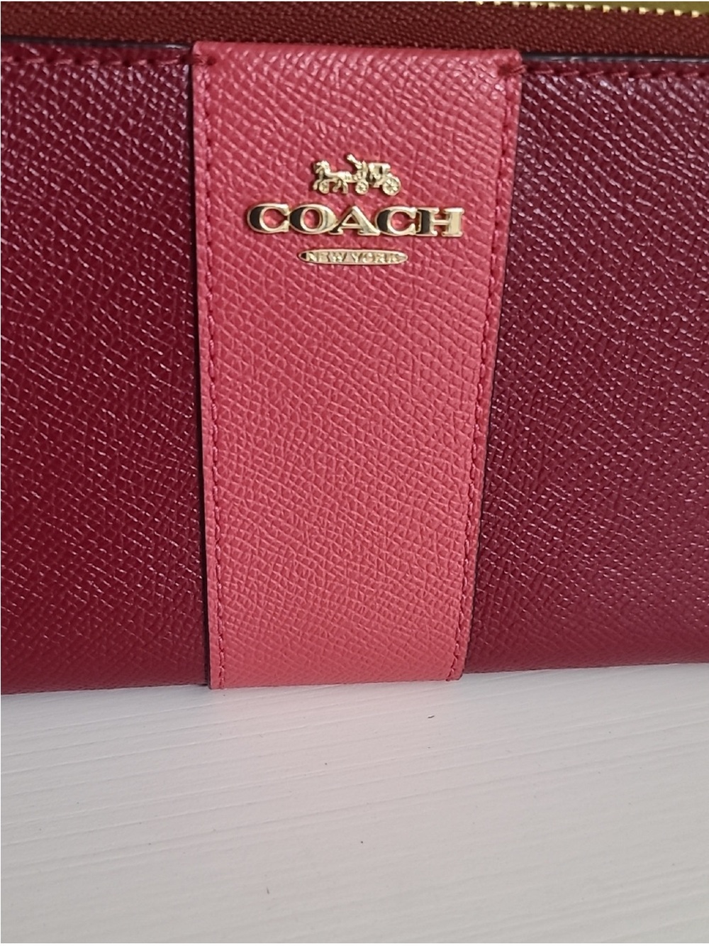 Coach Color Block Accordion Zip Wallet color-block design dark raspberry&pink - Picture 2 of 7